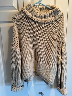 Free People Chunky Cream Turtleneck Sweater